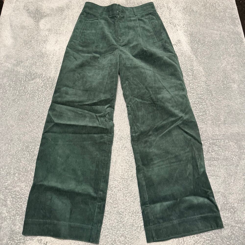 Everlane Pants Womens 6 (30x31) Pleated Green Wide Leg Corduroy